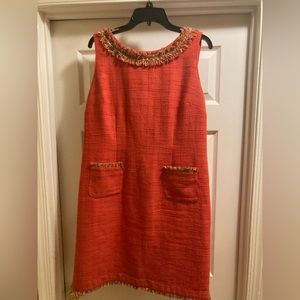 Talbots Size 14 Sleeveless Orange Dress with Multicolor Fringe